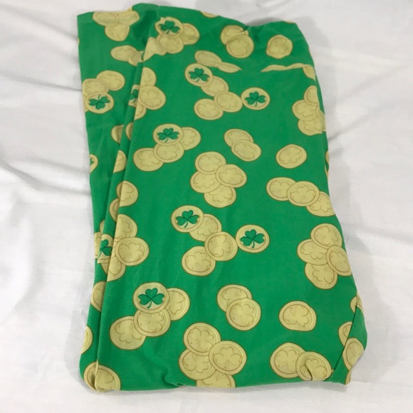 LulaRoe Clovers & Coins Leggings Green Gold - Picture 3 of 8